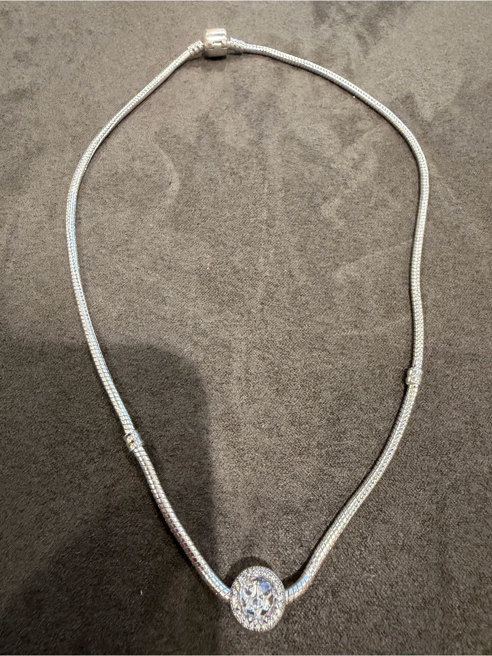 Classic Silver Halo Pendant Necklace with Snake Chain